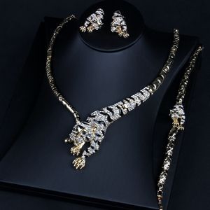 Luxury Crystal Bridal Jewelry Set Wedding Leopard örhängen halsbandsarmband set afrikanska pärlor brudtillbehör 3 stycken