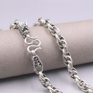 Chains Real 925 Sterling Silver Necklace 8mm Fu Pattern Link Chain 22inch Stamped S925 M Clasp