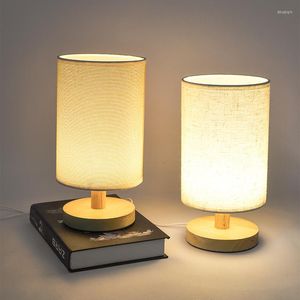 Table Lamps Simple Nordic Bedroom Lamp Eye Protection Bedside USB Smart LED Creative Solid Wood Base Cloth Cover