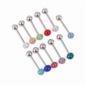 50st Shippment Body Piercing Jewelry Crystal Tongue Ring Bar Nipple Skärmarna Mix Colors264n