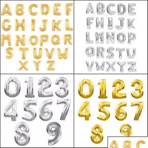 Other Festive Party Supplies 16Inch Aluminum Balloons Gold Sier Color Alphabet Letters Az And Arabic Number 09 Foil Balloon Christ Dhcj3