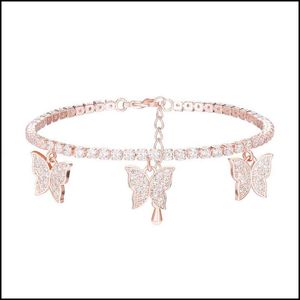 Charm Armbänder Charm Armbänder Schmetterling Anhänger Armband Ketten Einstellbar Für Frau Edelstahl Kristall Hochzeit Party Trendy Dh9Bl