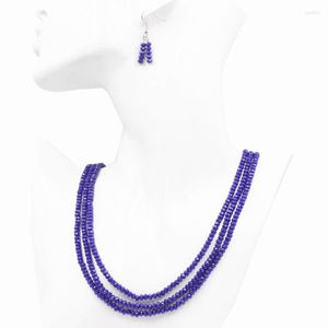 Orecchini di collana Impostare Blue Natural Stone Beads Gioielli per donne 2x4mm Abacus Set Strati a sospensione Catene Collane A767