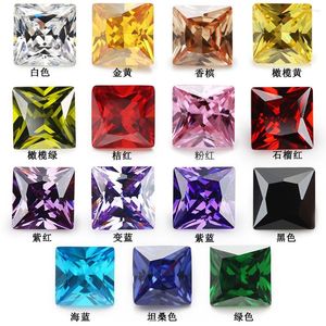 Beads 1PCS Per Color Total 15pcs Size 4x4mm - 10x10mm Square Shape Colors Loose Cubic Zirconia Stone CZ Gem DIY Jewelry