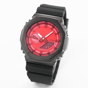 Dijital Sport Quartz Mens Watch LED 2100 Çıkarılabilir Meclis Metal Kırmızı Yüz Ultra İnce Dial Waterproof World Time GM Meşe Serisi Orijinal Kutu ile Buzlu