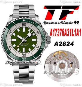 TF Superocean 44 ETA A2824 Automatic Mens Watch A17376A31L1A1 السيراميك الحافة الخضراء الأبيض الهاتفي عصا الفولاذ المقاوم للصدأ سوار الساعات سوبر الطبعة Puretime A1