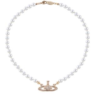 Designer halsband Klassisk modehänge smycken guld silver ros krage kedja par party semester present saturn pärla kedja