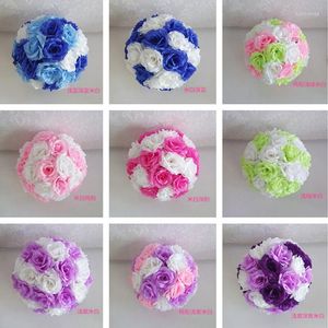 Flores decorativas 46 policiais 20cm/ 8 polegadas Decorações de casamento seda beijando pomander bola rosa buquê pendurado bola de flores de festa