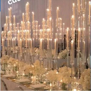 Candelabros de cristal acrílico peças centrais de casamento castiçal transparente cerimônia de casamento decoração de festa