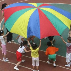 2m inch kinderjongen Sportontwikkeling Outdoor Rainbow Umbrella Parachute speelgoed Jump Sack Ballute Play Parachute Promotion2966