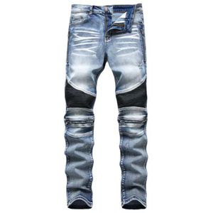 Partihandel 2035 män jeans designer jeans nödställda rippade cyklister smal fit motorcykel denim för män s mode jean mans byxor häll hommes #822