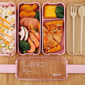 Hälsosamt material Lunchlåda 3 lager 900 ml vete halm bento lådor mikrovågsugn servis matlagring container lunchlåda SN158