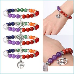 Perlen Colorf Baum des Lebens Yoga Armband 7 Chakra Power Stein Perlen Stränge Armbänder Heilung Reiki Gebet Nce Für Frauen Drop Ship D Dhdco
