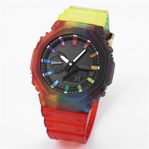 Sport Digital Quartz Men's Watch Iced Out Watch Ultra Thin Soparble Assembly Jelly Colored Waterproof LED World Time Oak Series Full Funktioner