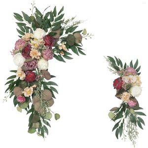 Flores decorativas 2pcs Casamento artificial Lintel Grinaldas Decoração CARTO CARTO CARTO DE CANTO DE PELAS DO ARRCH ARCH FALSO FLOR FLOR ROW