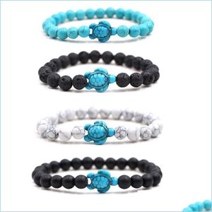 Charm Bracelets Summer Style Blue Sea Turtle Beads Bracelets Classic 8Mm Turquoise Stone Elastic Friendship Bracelet Beach For Women Dhhpn