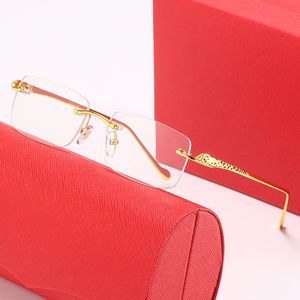 Lüks Tasarımcı Erkekler Güneş Gözlüğü Moda Karter Gözlükleri Lens Altın Panter Head Classic Koruma Mavi gözlükler Rimless Optik Çerçeve Klasik Dikdörtgen Meydan