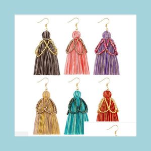 Dangle Chandelier Fashion Bohemian Cotton Thread Tassel Miços anti -alergia Brincos de lustres de candelabro