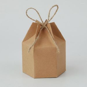 Present Wrap 10st Kraft Paper Package Cardboard Box Lantern Hexagon Candy Favor and Gifts Wedding Christmas Valentine's Party Supplies