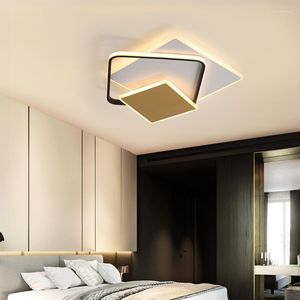 Ceiling Lights Bedroom Led Lamp Decor For Foyer Kitchen Study Room Golden Square Suspended Chandelier Indoor Lighting