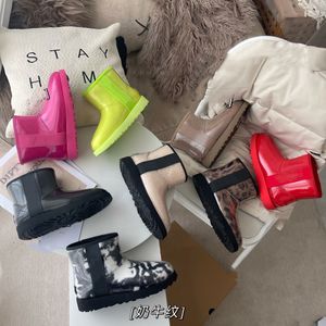 Australia Classic Mini Snows Boots Winter Women Transparent Snow Maroon Black Beige Colorful Jelly Shoes Fur Furry Girls Men Satin Boot Ankle Half Knee Booties