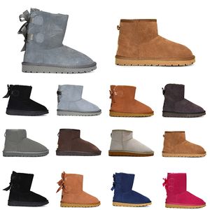 Lyxdesigner st￶vlar skor kvinnor klassisk ankel kort sn￶ boot bow svart gr￥ kastanj brun marinbeige khaki gai kvinnors st￶vlar