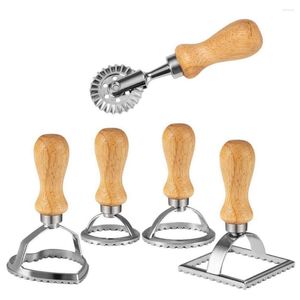 Stampi da forno Ravioli Stamp Maker Cutter con manico in legno Stampi per gnocchi Stampi per dolci Forme rotonde Pelle