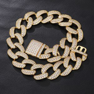 Catene pesanti 28mm 18-24 pollici Placcato oro Bling CZ Cuban Links Collana a catena Bracciale Gioielli di moda per uomo Donna