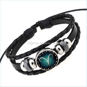 Braccialetti con ciondoli Segno dell'oroscopo Bracciale con ciondoli Tessuto Mtilayer Wrap Glass Cabochon Bracciali Polsino Pulsanti Donna Bambini Fas Dhbst