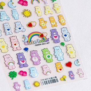 10 Pcs Wholesale 3D Colorful Bear Embossed Nail Stickers Kids DIY Matte Design Winter Charm Floral Manicure Slider Applique