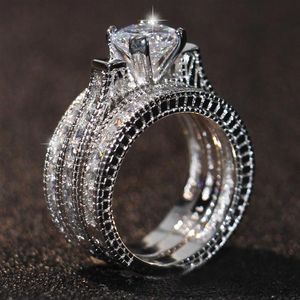 Engagement Topaz Simulated Diamond Diamonique KT White Gold Filled Wedding women Ring Sets gift Size Y