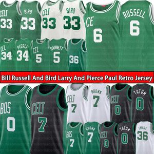 Jayson Tatum Jaylen 7 Brown Basketball Jersey Bostons''larry 33 Bird Bill 6 Russell Celtices''retro koszulki Paul 34 Pierce Kevin 5 Garnett
