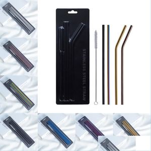 Drinking Straws Metal Drinking Sts Sets Stainless Steel Set Straight Bend Cleaning Brush Juice Summer Best Gifts Drop Delivery Home Dhfy2