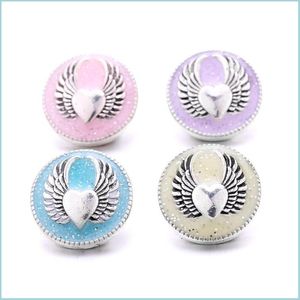 Charms Rhinestone Painting Wings Snap Button Heart Charms Jewelry Findings 18Mm Metal Snaps Buttons Diy Bracelet Jewellery Wholesale Dhh9M