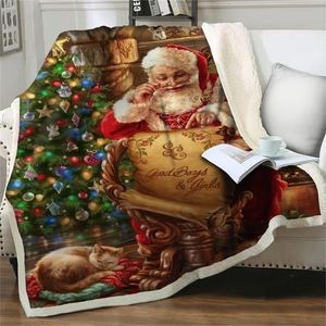 Decke Weihnachtsmann Fleece 3D-Volldruck Easy Wash Sherpa Throw Home Bettwäsche Merry Christmas Decor Drop Shippng 221109