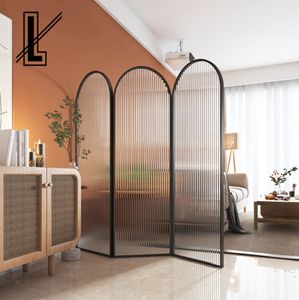 Tempered glass screens foldable movable floor Room Dividers decoration perforated free dining living rooms iron partition