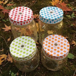 Storage Bottles 3 PCS Drinking Glass Colorful Polka Dots Lids Mason Jar Hole For Kids Parties Birthday Baby Showers Accessories