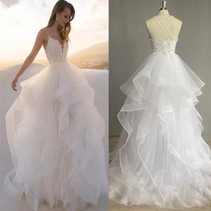 Prawdziwy obraz Elegancki A-line głębokie sukienka ślubna w szyku w dekolcie luksusowa bez rękawów paski spaghetti koronkowe aplikacje ślubne suknia ślubna