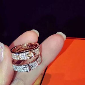 Luxury Designer Cluster Rings Top Sterling Silver Full Crystal Movable Bucket Belt Wedding Engagement Ring For Brides With Box Party Gift