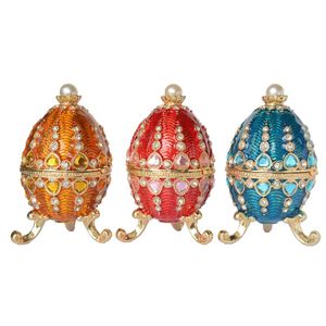 Rosyjskie rzemiosło Faberge Egg W Zamek Trunket Pudełko metalowe biżuteria jajka