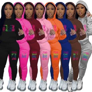 2024 Designer Marca Mulheres Tracksuits Jogging Terno Rosa Impressão 2 Peça Define Hoodies Calças Manga Longa Sweatsuits Pulôver Outfits 5XL Plus Size Roupas Casuais 8910-7