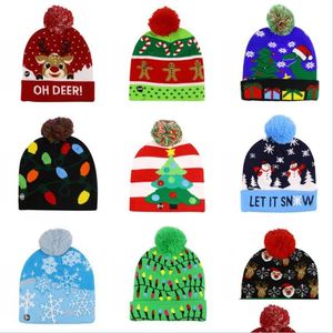 Party Hats Led Light Sticked Christmas Hat Unisex Adts Kids New Year Xmas Luminous Merry Party Beanie tröja Hattar Drop Delivery Hom Dhroy