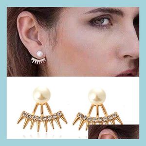 Stud New Punk Pearl Stud Anteriore e posteriore Orecchini a bottone con diamanti a punta a due lati per modelli da donna Produttori di gioielli di moda Drop Dhtbo