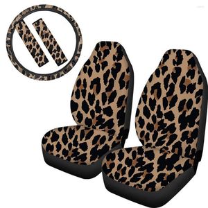 Car Seat Covers INSTANTARTS Leopard Print 5pcs For Women Interior Awesome Steering Wheel Cover Set Thick Shoulder Strap Pad