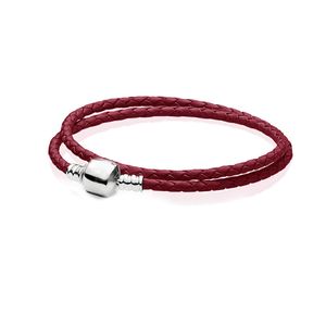 Red leather charm bracelet 925 sterling silver DIY fit Pandora Dream Catcher designer Jewelry