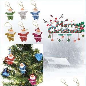 Christmas Decorations Mini Santa Claus Doll Glittering Sequins Pendant Emation Lifelike Xmas Tree Plastic Hanging Ornament 6Pcs/Lot Dhkus