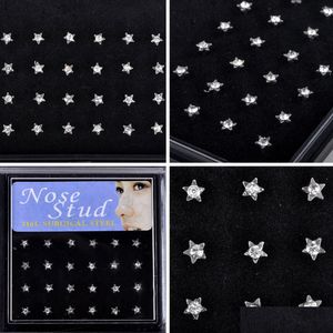 Nose Rings Studs Star Piercing Nose Ring Stainless Steel Studs 24Pcs/Pack Colorf Rhinestone Body Jewelry Earrings Drop Delivery Dhrwb