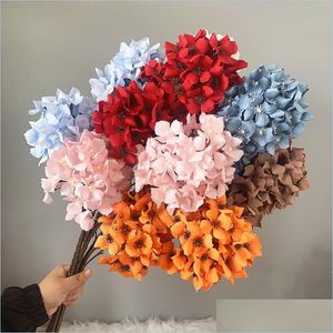 Decorative Flowers Wreaths 2 Branch Silk Hydrangea Flower With Stems Artificial Flowers For Wedding Home Party Shop Baby Shower De Dha2S