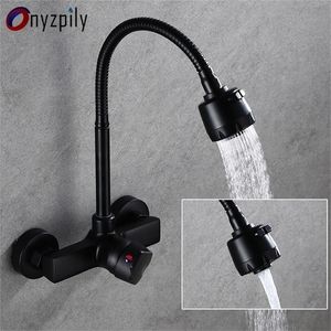 Kitchen Faucets Onyzpily Black Brushed Wall Mounted 2 Models Cold Water Sink 360 Rotation Sprayer Taps 221109