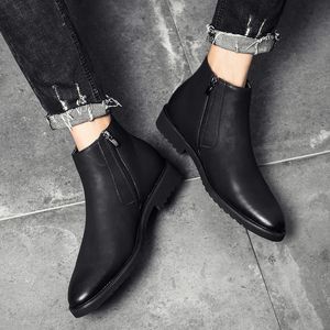 Boots Fashion Chelsea Men Soft Couro tornozelo British Style Men's Brand Footwear Black A235 221110